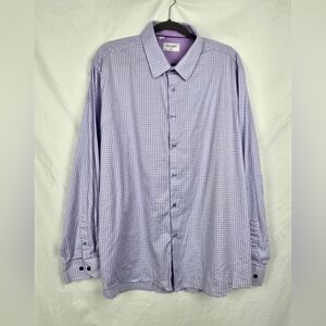 Duchamp London Preppy Academia Formal Purple Check Long Sleeve Shirt sz XXL